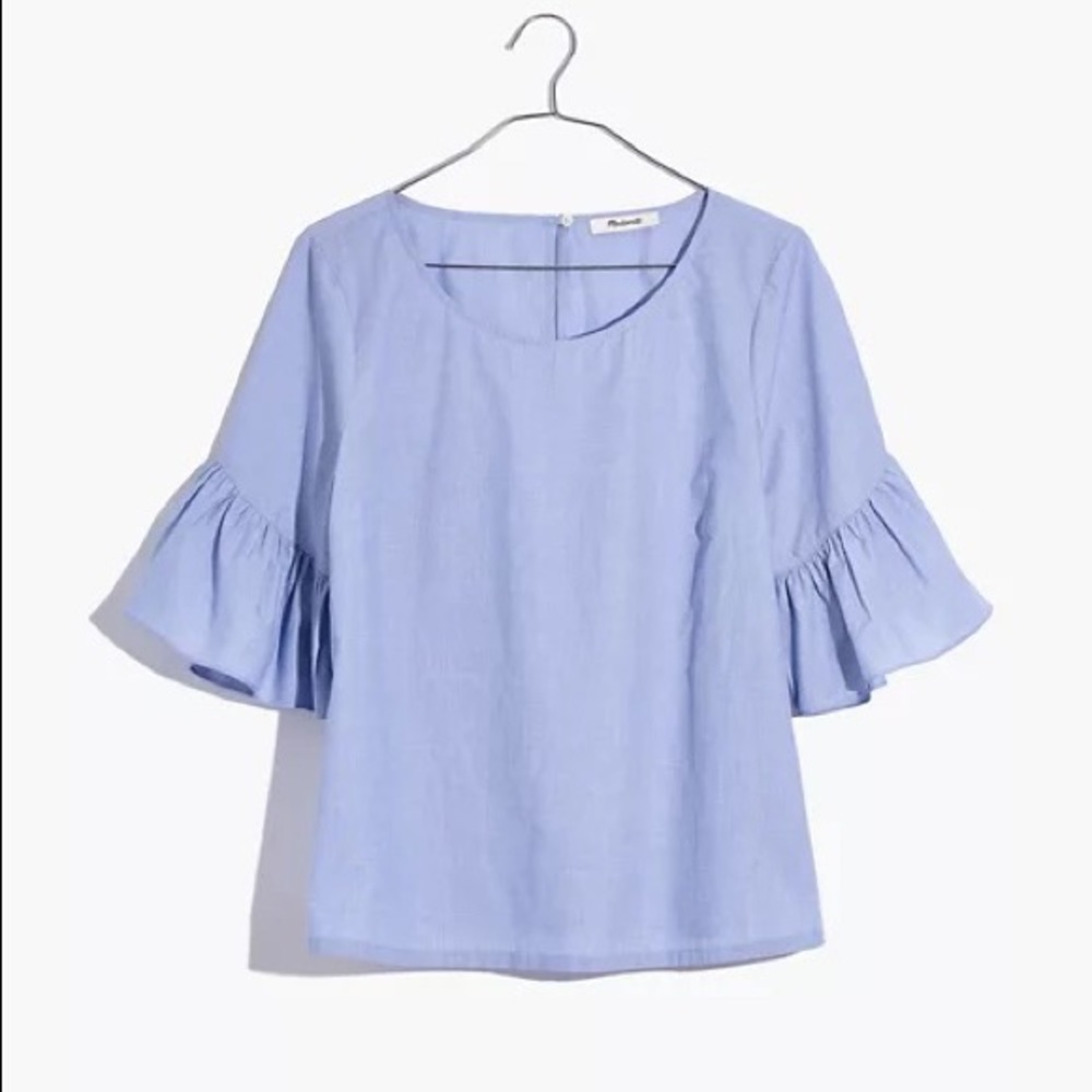Madewell Blue Ruffle Sleeve Blouse
